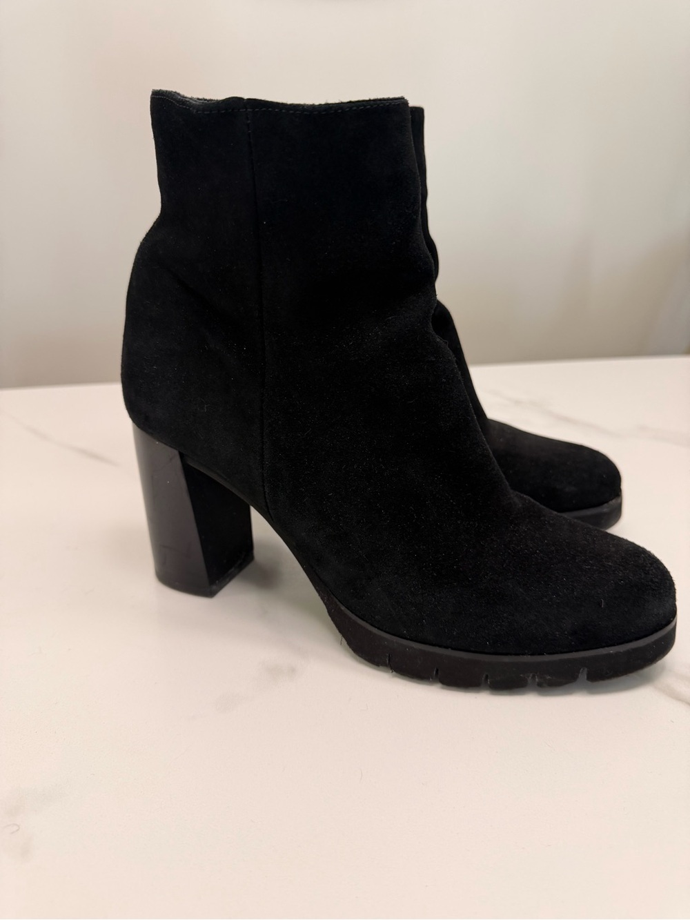 La CANADIENNE Black Suede Block Heel Ankle Booties